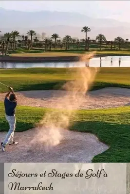a man swinging a golf club on a golf course at Super appartement familial avec piscine à Prestigia Marrakech in Marrakech